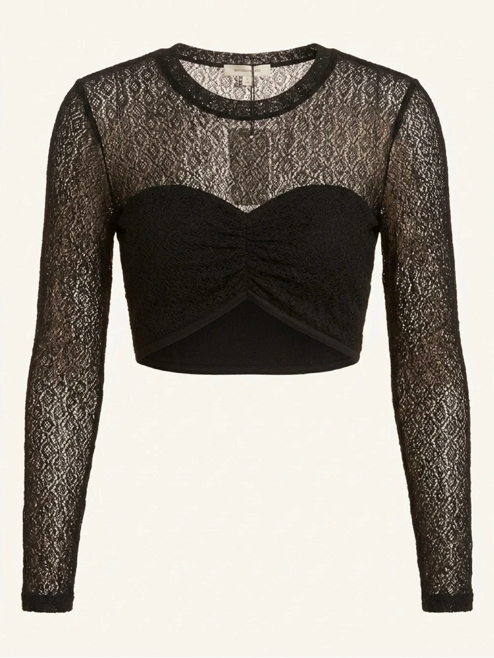 Torn by Ronny Kobo Black Lace Long-Sleeve Cropped Bustier
